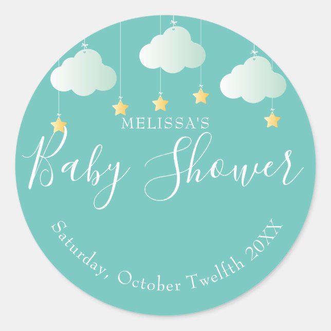 Adesivo Redondo Chuva de estrelas baby shower (Frente)