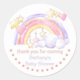 Adesivo Redondo Chuva de Estrelas e Nuvem Menina Chá de Bebê Obrig