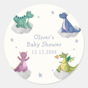 Adesivo Redondo Chuva de Estrelas Mágicas Boho Dragão Baby Shower