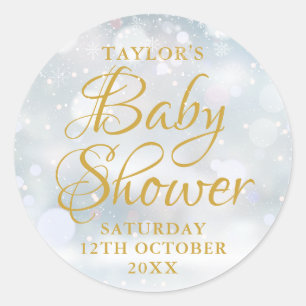 Adesivo Redondo Chuva de flocos de neve baby shower
