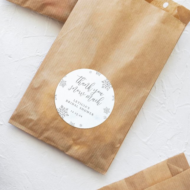 Adesivo Redondo Chuva de Flocos de Neve Obrigada Muito Casamento (Criador carregado)