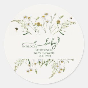 Adesivo Redondo Chuva de Flores Boho Bebê em Flor Baby Shower