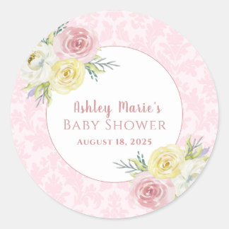 Adesivo Redondo Chuva de Flores em Aquarela Rosa Personalizável pa