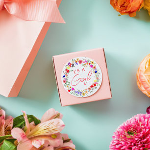 Adesivo Redondo Chuva de flores silvestres brilho boho baby shower