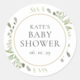Adesivo Redondo Chuva de Folhas em Aquarela Baby Shower