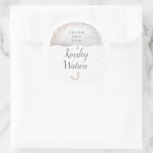 Adesivo Redondo Chuva de glitter cinza suave guarda-chuva aquarela
