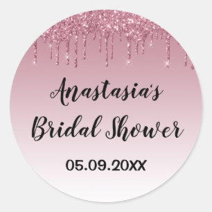 Adesivo Redondo Chuva de Glitter Rosa Dourado em Tons Roxos para C