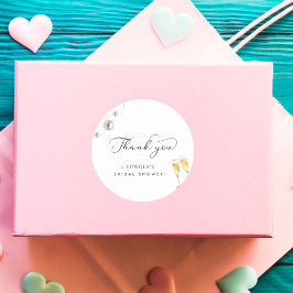 Adesivo Redondo Chuva de Gratidão Pérolas e Prosecco para Chá de N