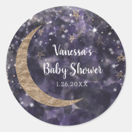 Adesivo Redondo Chuva de Ideias Roxo Dourado Lua Estrelas Baby Sho