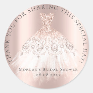 Adesivo Redondo Chuva de Noiva 16º Obrigado Brilho Rosa