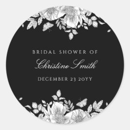 Adesivo Redondo Chuva de Noiva Arte de Linha Floral Preta
