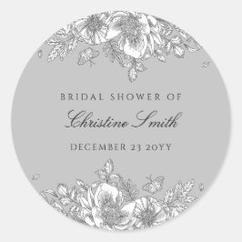 Adesivo Redondo Chuva de Noiva Arte Floral Cinza em Linha