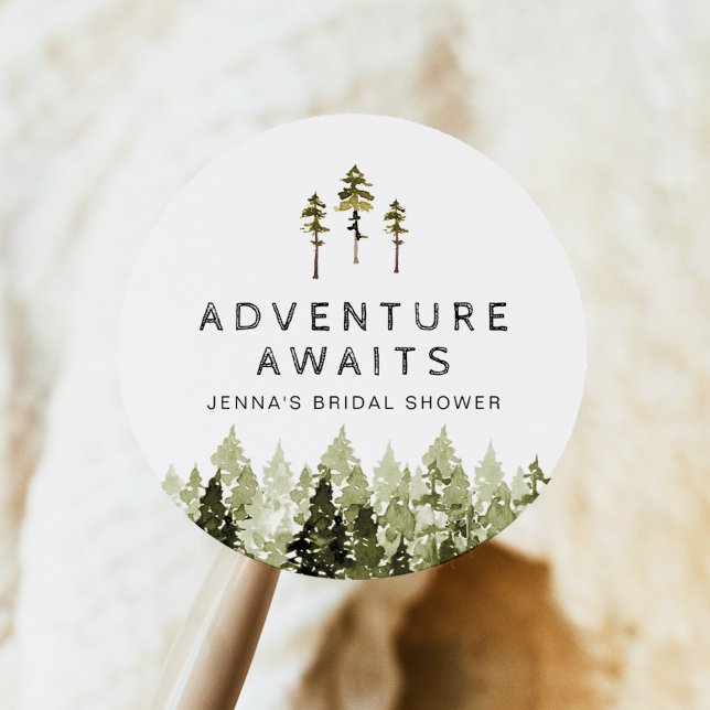 Adesivo Redondo CHUVA DE NOIVA ÁRVORE DE PINHEIRO Aquarela Rústica (Criador carregado)