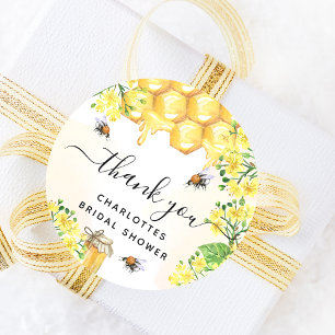 Adesivo Redondo Chuva de noiva Bee amarelo floral obrigado 