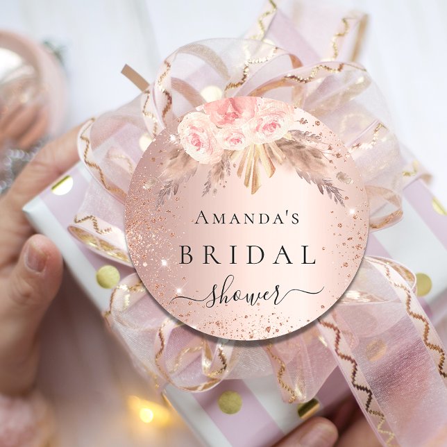 Adesivo Redondo Chuva de noiva capim-dos-pampas dourado rosa flora (Criador carregado)