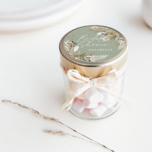 Adesivo Redondo Chuva de noiva capim dos pampas moderno verde eleg