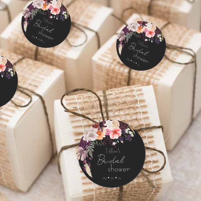 Adesivo Redondo Chuva de Noiva com Flores e Folhagens Modernas e T (Criador carregado)