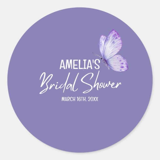 Adesivo Redondo Chuva de noiva de borboleta roxa floral aquarela  (Frente)