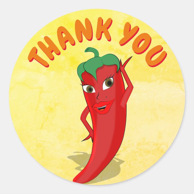 Adesivo Redondo Chuva de Noiva de Festa com Pimenta Vermelha Quent (Frente)