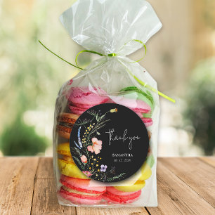 Adesivo Redondo Chuva de Noiva de Flores Silvestres Preto