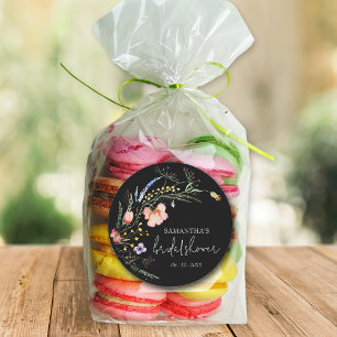 Adesivo Redondo Chuva de Noiva de Flores Silvestres Preto