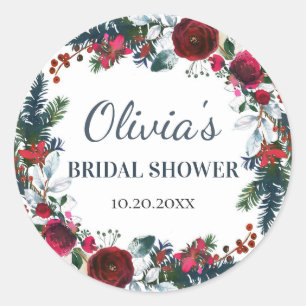 Adesivo Redondo Chuva de Noiva de Rosas de Inverno Borgonha Floral