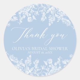 Adesivo Redondo Chuva de Noiva em Aquarela Azul Poeirento Obrigado