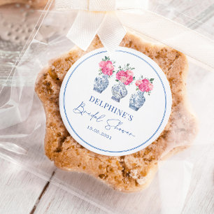 Adesivo Redondo Chuva de Noiva em Porcelana Floral Rosa Chinesa