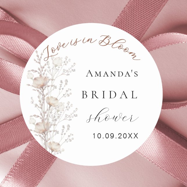 Adesivo Redondo Chuva de noiva flor silvestre amor floresce bege c (Criador carregado)