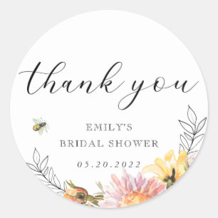 Adesivo Redondo Chuva de Noiva Flor Silvestre Rústica e Abelha Agr