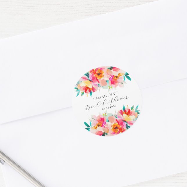 Adesivo Redondo Chuva de Noiva Floral Água Rosa Moderna (Criador carregado)