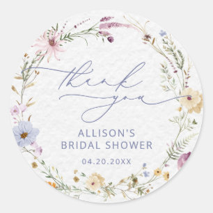 Adesivo Redondo Chuva de Noiva Floral Aquarela de Flores Silvestre