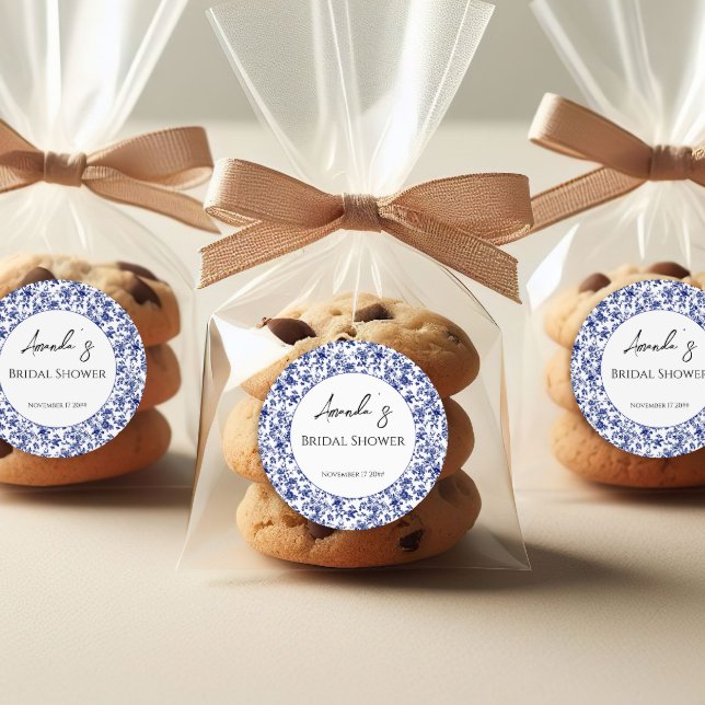 Adesivo Redondo Chuva de Noiva Floral Azul Elegante (Criador carregado)