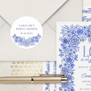 Adesivo Redondo Chuva de Noiva Floral Azul Francesa