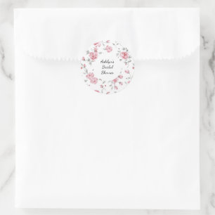 Adesivo Redondo Chuva de Noiva Floral com Rosas Cor-de-Rosa