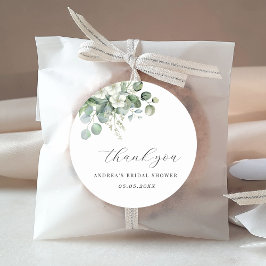 Adesivo Redondo Chuva de Noiva Floral de Eucalipto Branco Agradeci