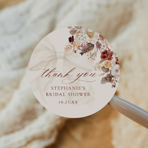 Adesivo Redondo Chuva de Noiva Floral de Outono com Laço Branco