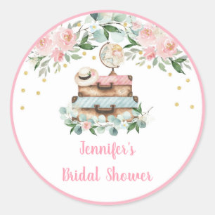 Adesivo Redondo Chuva de Noiva Floral em Dourado Rosa Viagem