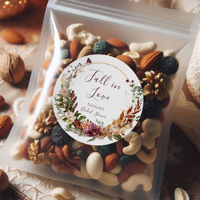 Adesivo Redondo Chuva de Noiva Floral Outonal Rústica Agradeciment (Criador carregado)