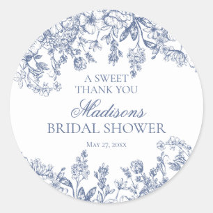 Adesivo Redondo Chuva de Noiva Floral Vintage Chinoiserie Azul