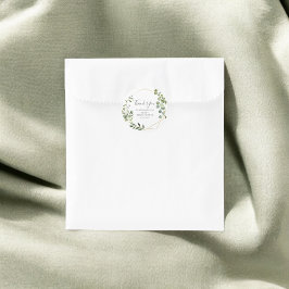 Adesivo Redondo Chuva de Noiva Folhas da Greenery Obrigado