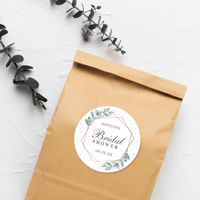 Adesivo Redondo Chuva de Noiva Geométrica com Eucalipto e Folha a  (Criador carregado)