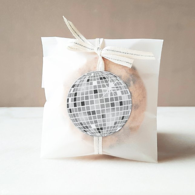 Adesivo Redondo Chuva de Noiva Groovy Disco Retro Prata (Criador carregado)