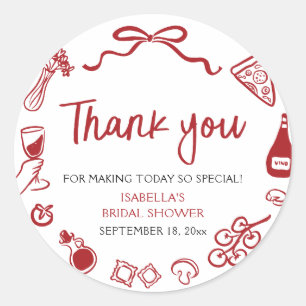 Adesivo Redondo Chuva de Noiva Macarrão Pizza Desenhada à Mão Ital