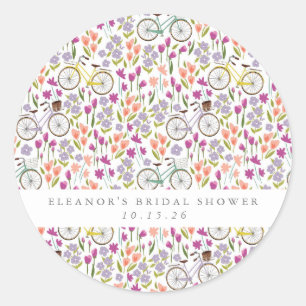 Adesivo Redondo Chuva de Noiva Personalizada Bicicleta Floral Boho