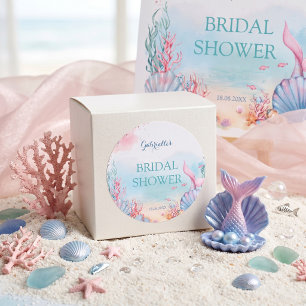 Adesivo Redondo Chuva de Noiva Personalizada de Mermaid em Aquarel