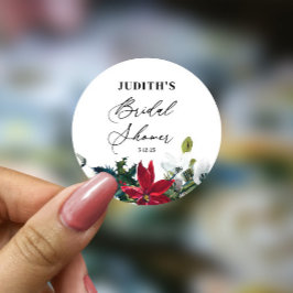 Adesivo Redondo Chuva de Noiva Poinsettia de Inverno 