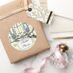 Adesivo Redondo Chuva de Noiva Selo de Casamento Vintage Bluebird