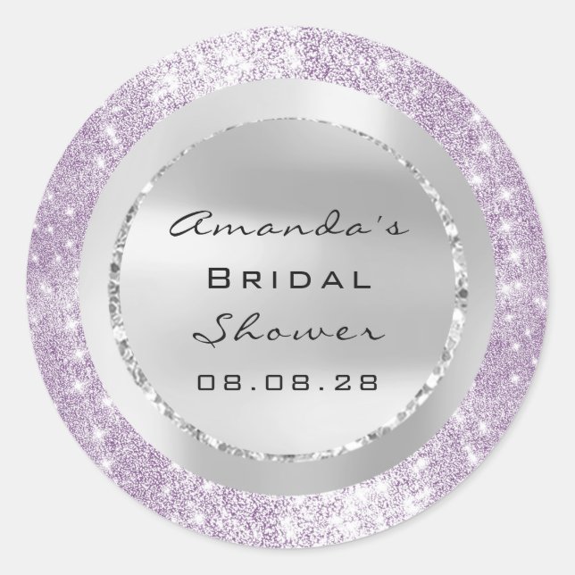 Adesivo Redondo Chuva de Noiva Sweet 16 Roxo Brilho Cinza (Frente)