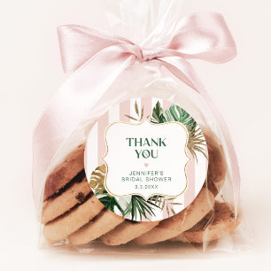 Adesivo Redondo Chuva de noiva tropical com listras rosa retrô